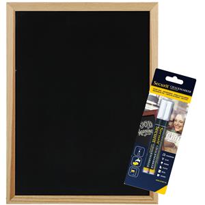 Securit Krijtbord/schoolbord met 2x witte krijtstiften met dunne punt - 30 x cm - hout -