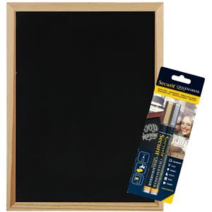 Securit Krijtbord/schoolbord met 2x zilver/goud krijtstiften met dunne punt - 30 x cm - hout -