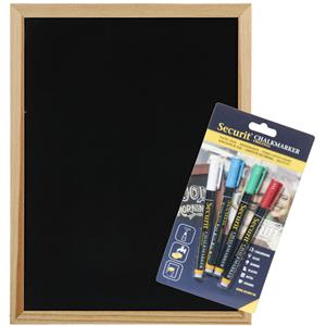 Securit Krijtbord/schoolbord met 4x gekleurde krijtstiften met dunne punt - 30 x cm - hout -