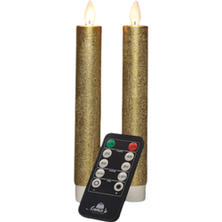 Annas collection Dinerkaars wax led bewegende vlam op batterij met afstandsbediening 2 stuks h18 cm goud - 