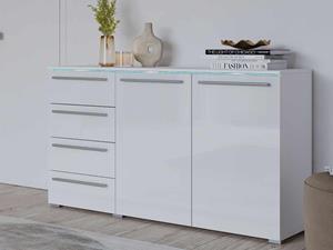 Mobistoxx Commode INDIRA 2 deuren 4 lades wit/glanzend wit met led