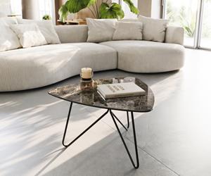 DELIFE Couchtisch Ekrem 65x65 cm Keramik LaminamEmperador Extra Lucidato Dunkelbraun Hairpin Metall Schwarz
