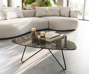 DELIFE Couchtisch Ekrem 88x85 cm Keramik LaminamEmperador Extra Lucidato Dunkelbraun Hairpin Metall Schwarz