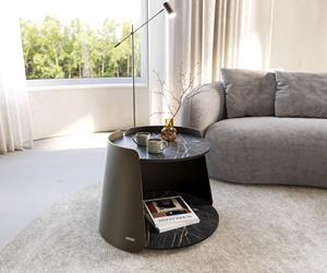 DELIFE Couchtisch Daban 59x59 cm Keramik LaminamNoir Desir Braun Gestell Metall Titanfarbig