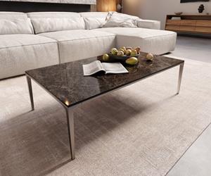 DELIFE Couchtisch Levente 110x60 cm Keramik LaminamEmperador Extra Lucidato Dunkelbraun Gestell Edelstahl Silber