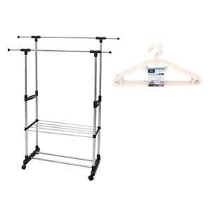 Merkloos Mobiel kledingrek dubbele stang 160 cm met 10x kledinghangers -