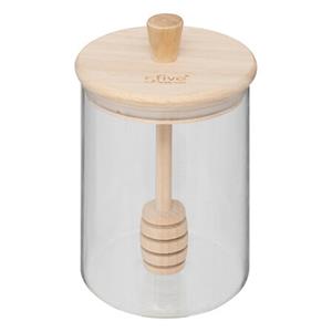 5five Honingpot incl lepel - transparant - glas/bamboe - 400 ml -