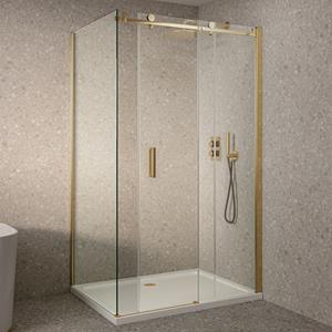Saniclear Supreme douchecabine 90x90cm anti-kalk geborsteld messing - mat goud
