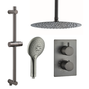Saniclear Iron inbouwregendouche met 20cm hoofddouche, plafondarm, 2 standen handdouche en glijstang verouderd ijzer - gunmetal