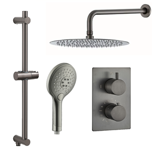 Saniclear Iron inbouwregendouche met 20cm hoofddouche, wandarm, 2 standen handdouche en glijstang verouderd ijzer - gunmetal