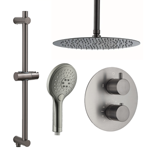 Saniclear Iron inbouwregendouche rond met 20cm hoofddouche, plafondarm, 2 standen handdouche en glijstang verouderd ijzer - gunmetal