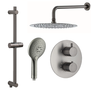 Saniclear Iron inbouwregendouche rond met 20cm hoofddouche, wandarm, 2 standen handdouche en glijstang verouderd ijzer - gunmetal