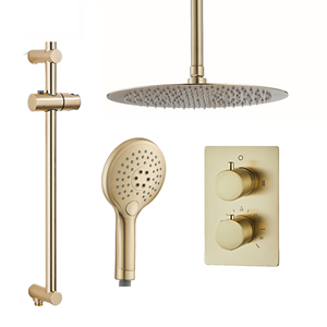 Saniclear Brass inbouwregendouche met 20cm hoofddouche, plafondarm, 2 standen handdouche en glijstang geborsteld messing - mat goud