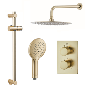 Saniclear Brass inbouwregendouche met 30cm hoofddouche, wandarm, 2 standen handdouche en glijstang geborsteld messing - mat goud