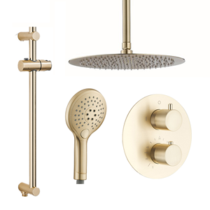 Saniclear Brass inbouwregendouche rond met 30cm hoofddouche, plafondarm, 2 standen handdouche en glijstang geborsteld messing - mat goud