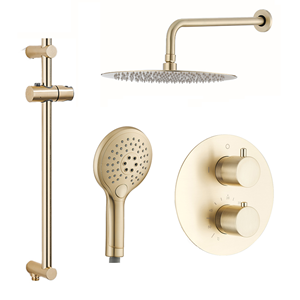 Saniclear Brass inbouwregendouche rond met 30cm hoofddouche, wandarm, 2 standen handdouche en glijstang geborsteld messing - mat goud