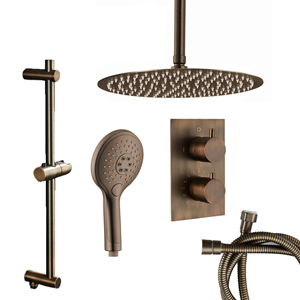 Saniclear Antique inbouwregendouche met 30cm hoofddouche, plafondarm, 2 standen handdouche en glijstang verouderd messing