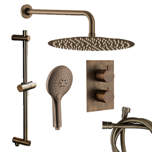 Saniclear Antique inbouwregendouche met 30cm hoofddouche, wandarm, 2 standen handdouche en glijstang verouderd messing