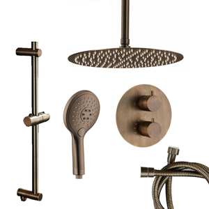 Saniclear Antique inbouwregendouche rond met 30cm hoofddouche, plafondarm, 2 standen handdouche en glijstang verouderd messing
