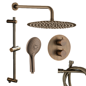 Saniclear Antique inbouwregendouche rond met 30cm hoofddouche, wandarm, 2 standen handdouche en glijstang verouderd messing