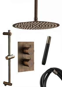 Saniclear Antique Pro inbouwregendouche met 30cm hoofddouche, plafondarm en glijstang verouderd messing