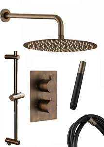 Saniclear Antique Pro inbouwregendouche met 20cm hoofddouche, wandarm en glijstang verouderd messing