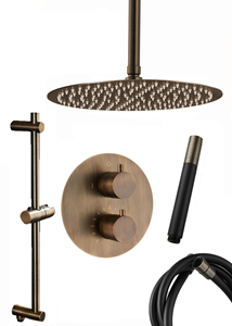 Saniclear Antique Pro inbouwregendouche rond met 20cm hoofddouche, plafondarm en glijstang verouderd messing
