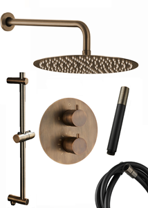 Saniclear Antique Pro inbouwregendouche rond met 20cm hoofddouche, wandarm en glijstang verouderd messing