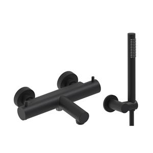 MAY Badthermostaat Combiset  Incl. Verstelbare Wandsteun, Doucheslang 125 cm & Staaf Handdouche Mat Zwart PED