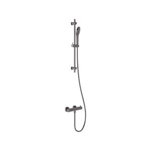 MAY Doucheset  Opbouw met Thermostaat, Incl. Glijstang, Doucheslang 150 cm & 3-Standen Handdouche Geborsteld Carbon Black PVD