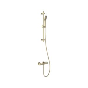 MAY Doucheset  Opbouw met Thermostaat, Incl. Glijstang, Doucheslang 150 cm & 3-Standen Handdouche Geborsteld Mat Goud PVD