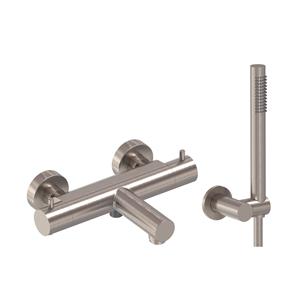 MAY Badthermostaat Combiset  Incl. Verstelbare Wandsteun, Doucheslang 125 cm & Staaf Handdouche Geborsteld Nickel PVD