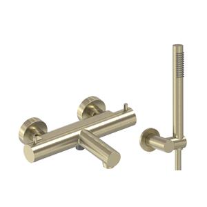MAY Badthermostaat Combiset  Incl. Verstelbare Wandsteun, Doucheslang 125 cm & Staaf Handdouche Geborsteld Mat Goud PVD