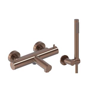 MAY Badthermostaat Combiset  Incl. Verstelbare Wandsteun, Doucheslang 125 cm & Staaf Handdouche Geborsteld Mat Koper PVD