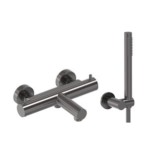 MAY Badthermostaat Combiset  Incl. Verstelbare Wandsteun, Doucheslang 125 cm & Staaf Handdouche Geborsteld Carbon Black PVD