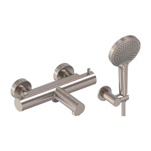 MAY Badthermostaat Combiset  Incl. Verstelbare Wandsteun, Doucheslang 125 cm & 3-Standen Handdouche Geborsteld Nickel PVD