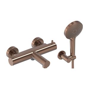 MAY Badthermostaat Combiset  Incl. Verstelbare Wandsteun, Doucheslang 125 cm & 3-Standen Handdouche Geborsteld Mat Koper PVD