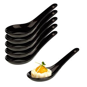 Cosy & Trendy Amuse/aperitief lepel set - hapjes/tapas - 6x stuks - porselein - zwart -