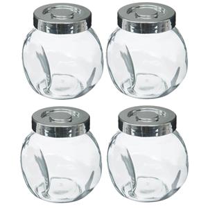 5five Kruidenpotten set - 4x stuks van 200 ml - glas - met rvs deksel - luchtdicht -