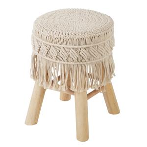 Atmosphera Bijzet krukje model Macrame - naturel - dennenhout - D32 x H42 cm - Meubels - Zitten -