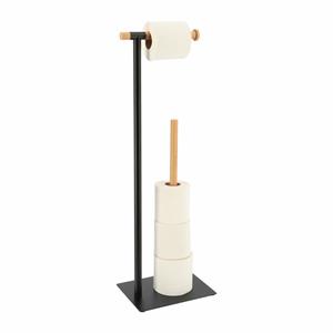 Tendance Toiletrolhouder en reserverolhouder - vrijstaand - zwart - metaal/bamboe - 70 cm -