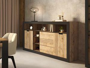 Mobistoxx Dressoir TUDORO DELUXE 2 deuren 3 lades samdal eik/mat zwart