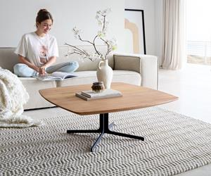 DELIFE Couchtisch Talita 90x90 cm Ulme Natur Metall Effektfinish Titan