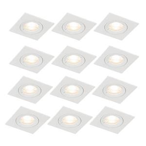 QAZQA Set van 12 inbouwspots wit vierkant GU10 50mm IP44 - Xena