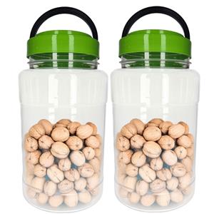 CM Voedsel opslag container - 2x - kunststof - 4 liter - afsluitdop en hengsel - transparant/groen -