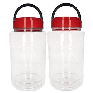 CM Voedsel opslag container - 2x - kunststof - 4 liter - afsluitdop en hengsel - transparant/rood -