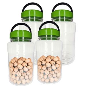 CM Voedsel opslag container - 4x - kunststof - 4 liter - afsluitdop en hengsel - transparant/groen -