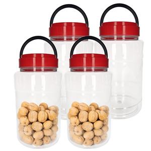 CM Voedsel opslag container - 4x - kunststof - 4 liter - afsluitdop en hengsel - transparant/rood -