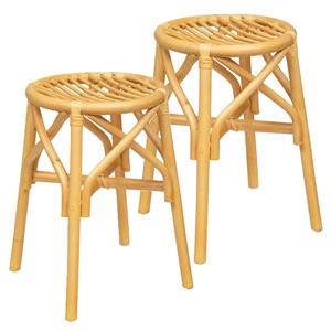 Atmosphera Bijzet krukje model Rotan - 2x - naturel - palmenhout - D31 x H45 cm - Meubels - Zitten -