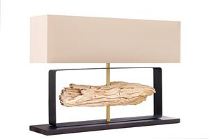Invicta Interior Tafellamp ROUSILIQUE 60cm Lampenkap beige teak hout naturel - 44689